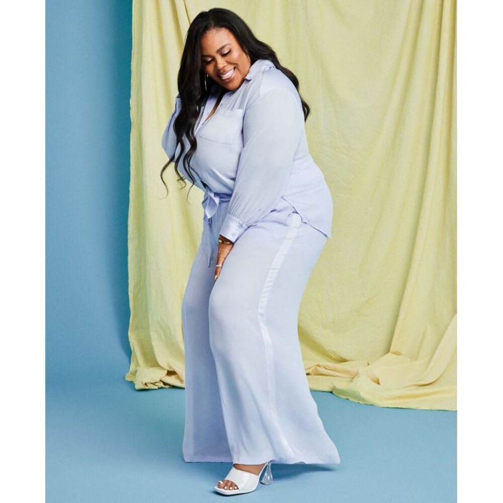 Nina Parker Trendy Plus Size Satin Trim Wide Leg Pants